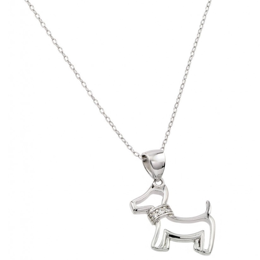 Sterling Silver CZ Dog Necklace